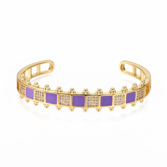 NWOT Enamel and Micro Pave Open Cuff Bangle Bracelet Real Gold Plating 2/$20 - Picture 3 of 3